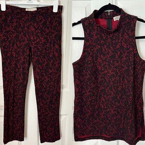 Michael Kors Lace Jacquard Matching Set | Tunic + Trousers | Black/Red